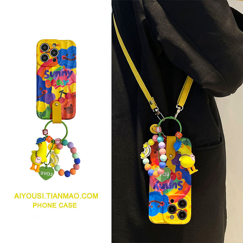 Yellow duck beads pendant mobile phone case